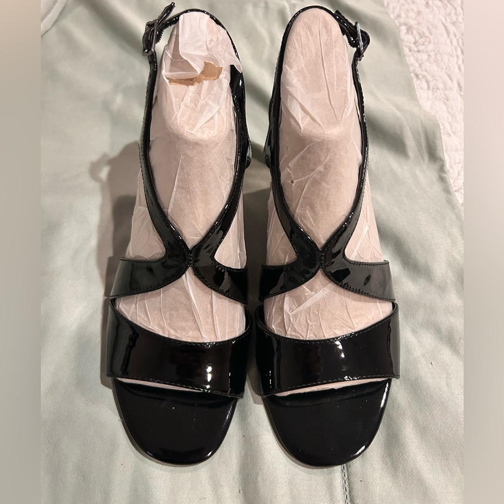 Patent Leather Black Slingback Sandals - Women